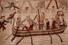 Wandkleed van Bayeux - Een van de originele scènes van het Wandkleed van Bayeux. Er wordt aangenomen dat het tien jaar duurde om het Wandkleed van Bayeux te...