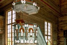 Pet&auml;j&auml;vesi Old Church - Pet&auml;j&auml;vesi Old Church: This unique pulpit was carved entirely by hand in 1764 by master builder Jaakko Lepp&auml;nen. It rests on a...