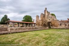 St. Augustine's Abbey in Canterbury - The ruins of the cloisters of St. Augustine's Abbey&nbsp;in Canterbury, on the left hand the protective roof covering the archaeological...