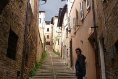 Historic Centre of Urbino - Historic Centre of Urbino: A  narrow steep alley in the town of Urbino leading to the Oratorio di San Giovanni, the Oratory of St. John the...