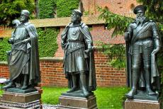 Castle of the Teutonic Order in Malbork - The life-size statues of the Grand Masters in front of Malbork Castle. The Castle of the Teutonic Order in Malbork was built in a strategic...