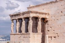 Acropolis of Athens - Acropolis, Athens: The Caryatids are the columns of the Erechtheion, the Caryatids are sculpted female figures serving as...