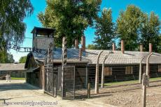 Auschwitz - Birkenau - Auschwitz - Birkenau German Nazi Concentration and Extermination Camp (1940-1945): One of the watchtowers next to the main gate of...